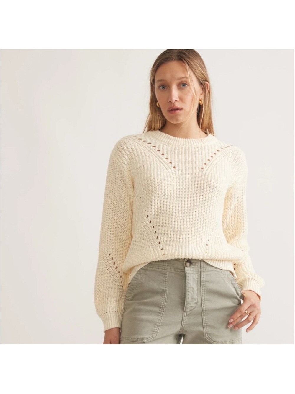 MARINE LAYER Ramona Ribbed Chunky Open Knit Sweater in Ivory